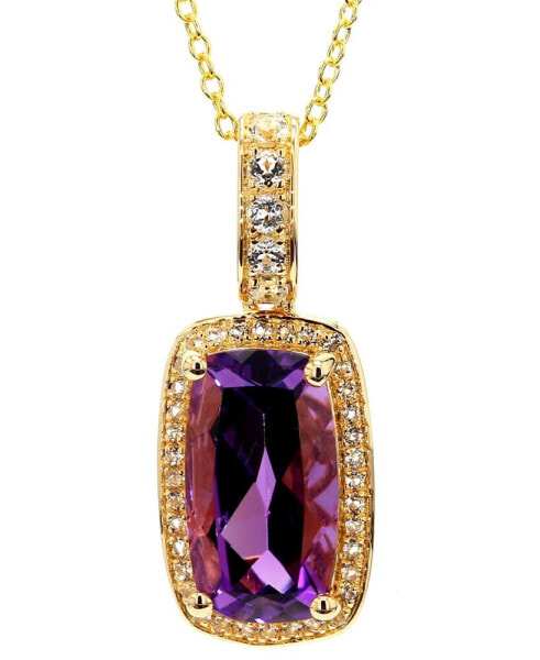 Macy's amethyst (3-1/3 ct. t.w.) & White Topaz (3/8 ct. t.w.) Halo Pendant Necklace in Gold-Plated Sterling Silver, 16" + 2" extender (Also in Sky Blue Topaz & Pink Amethyst)