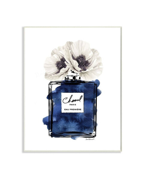 Deep Blue Fashion Fragrance Bottle Glam Florals Art, 10" x 15"