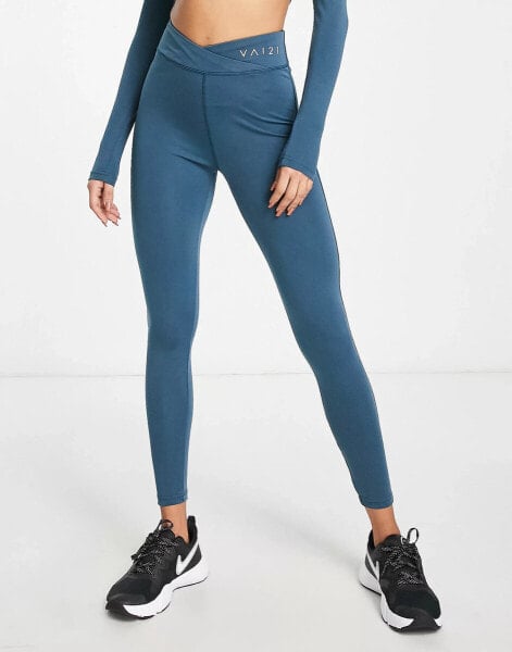 VAI21 co-ord cross over leggings in blue