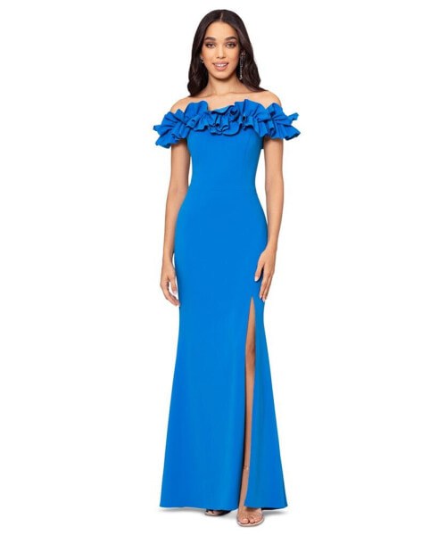 Ruffled Off-The-Shoulder Gown