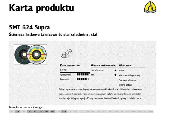 KLINGSPOR ŚCIERNICA LISTKOWA WYPUKŁA SMT624 SUPRA 125mm gr. 80