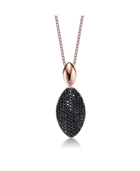 Sterling Silver 18K Rose Plated with Cubic Zirconia Black Teardrop Pendant