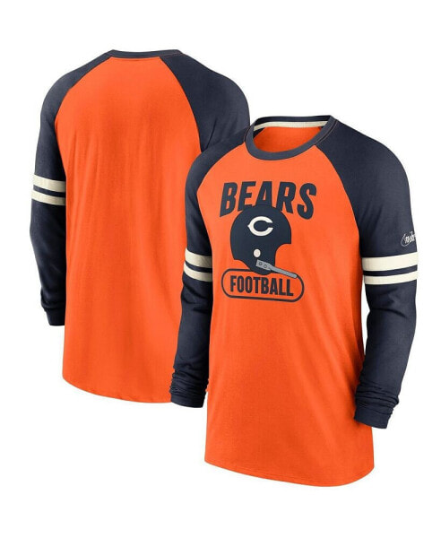 Men's Orange and Navy Chicago Bears Throwback Raglan Long Sleeve T-shirt