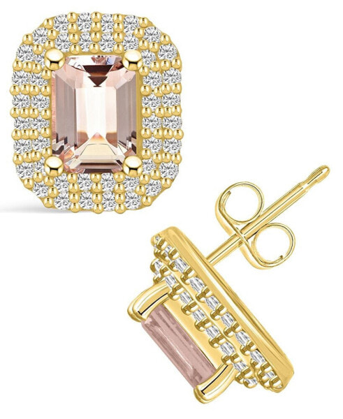 Morganite (1-3/4 ct. t.w.) and Diamond (3/4 ct. t.w.) Halo Stud Earrings in 14K Yellow Gold