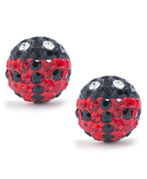 Black and Red Pave Crystal Lady Bug Stud Earrings set in Sterling Silver