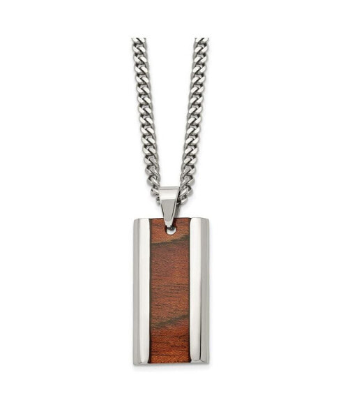 Polished Koa Wood Inlay Enameled Pendant Curb Chain Necklace