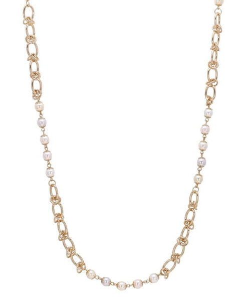 Gold-Tone Multi-Color Imitation Pearl Chain Strand Necklace