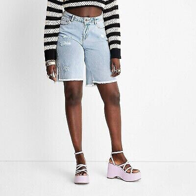 Women's Lightly Distressed Bermuda Denim Shorts - Future Collective with Alani
