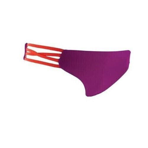 L Space Berry Strap Womens Swimwear Solid Berry Full Cut Bikini Bottom Size M