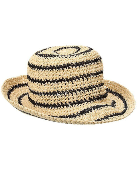 Bruno Magli Striped Crochet Straw Bucket Hat Women's Brown