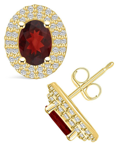 Garnet (1-7/8 ct. t.w.) and Diamond (1/2 ct. t.w.) Halo Stud Earrings in 14K Yellow Gold