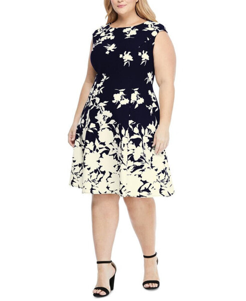 Plus Size Scuba-Crepe Floral-Print Fit & Flare Dress