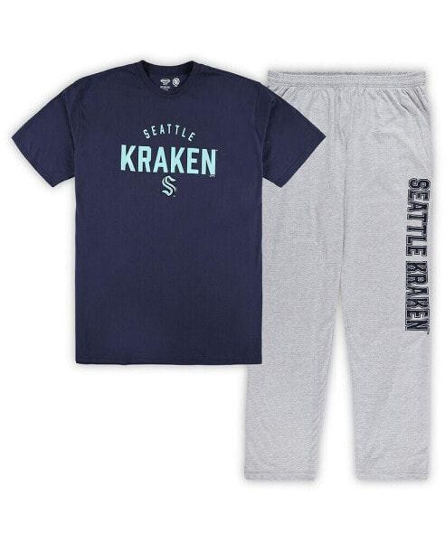 Men's Seattle Kraken Navy, Heather Gray Big and Tall T-shirt and Pants Lounge Set