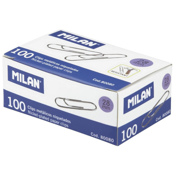 MILAN Box 100 Nickel Plated Clips 28 mm