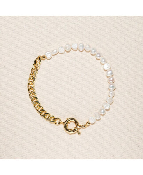 Браслет Joey Baby Lauren 8" Pearl & Chain 18K Gold