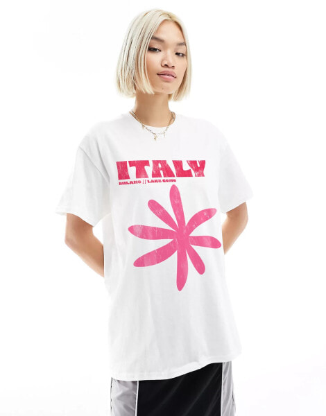 ASOS DESIGN oversized t-shirt with Italy graphic in white