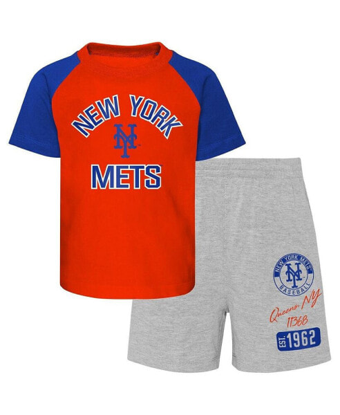 Toddler Boys and Girls Orange, Heather Gray New York Mets Two-Piece Groundout Baller Raglan T-shirt and Shorts Set