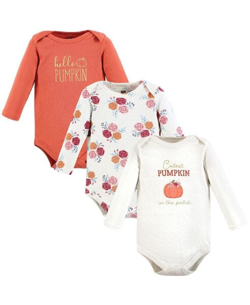 Baby Girls Cotton Long-Sleeve Bodysuits, Cutest Pumpkin 3-Pack