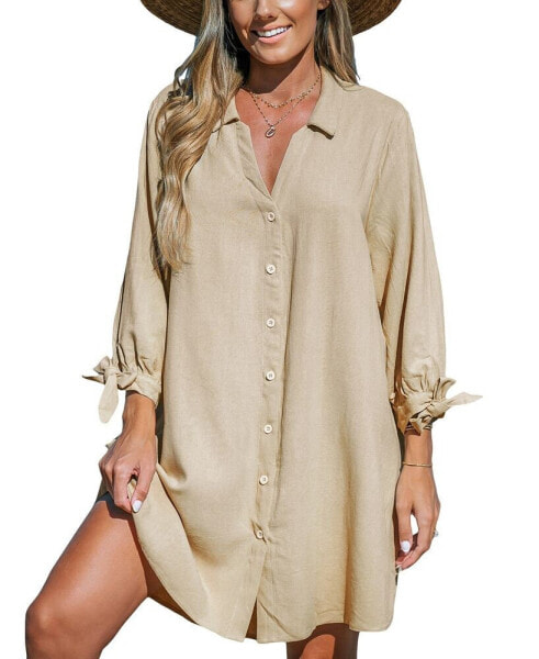 Women's V-Neck Button Front Cover-Up Dress