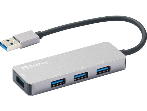 SANDBERG USB-A Hub 1xUSB3.0+3x2.0 SAVER - USB 3.2 Gen 1 (3.1 Gen 1) Type-A - USB 2.0 - USB 3.2 Gen 1 (3.1 Gen 1) Type-A - 5000 Mbit/s - Grey - Aluminium - USB