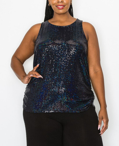 Plus Size Sequin Side Ruched Tank Top