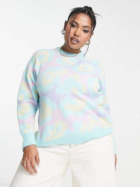 Simply Be animal print jumper in pastel blue