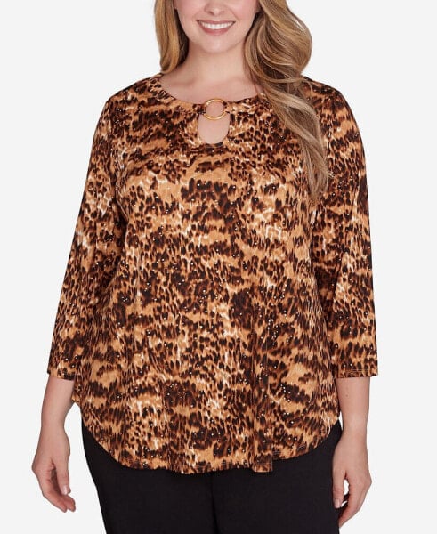 Plus Size Split Neck Printed Dew Drop Knit Top