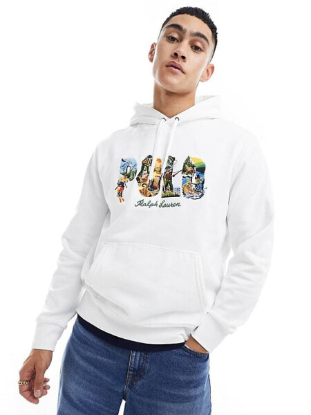 Polo Ralph Lauren floral logo print hoodie in white