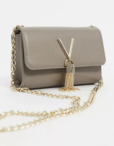 Valentino Divina foldover tassel detail cross body bag in taupe