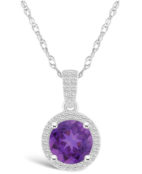 Amethyst (1-1/4 ct. t.w.) and Lab Grown Sapphire (1/6 ct. t.w.) Halo Pendant Necklace in 10K White Gold