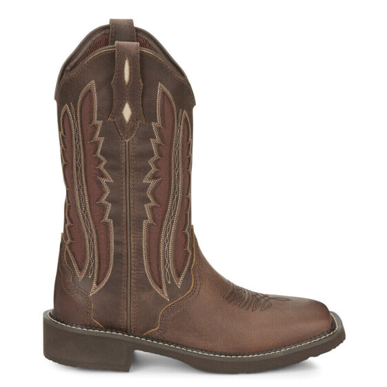 Justin Boots Paisley Embroidery 11" Square Toe Cowboy Womens Brown Casual Boots