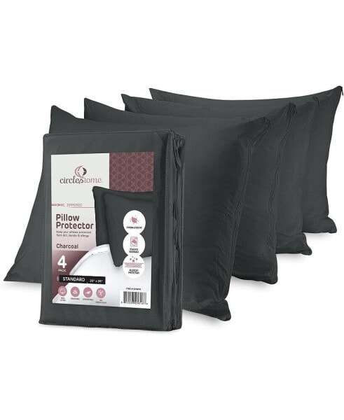 100% Cotton Standard Pillow Protector with Zipper - (4 Pack)