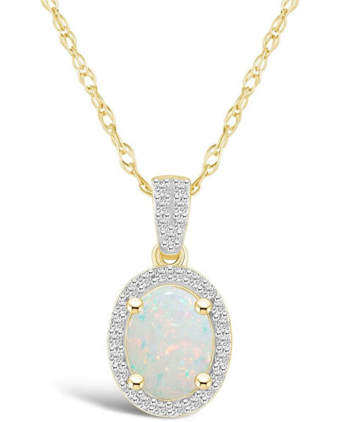 Created Opal (1/2 ct. t.w.) and Created Sapphire (1/6 ct. t.w.) Halo Pendant Necklace in 10K Yellow Gold