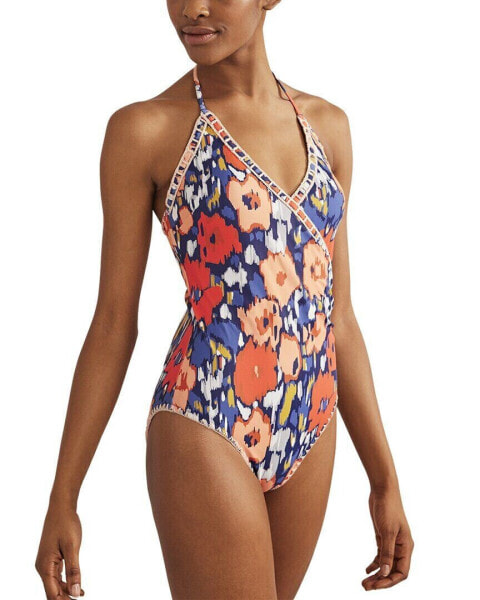 Boden Crochet Trim Wrap Swimsuit Women's Blue Uk 6 / Us 2