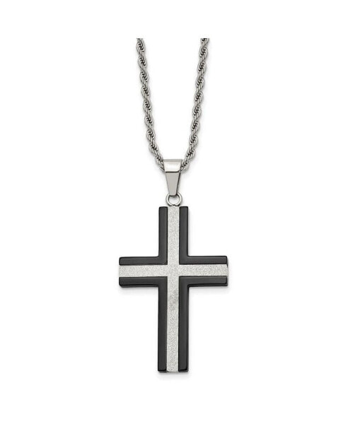 Chisel black IP-plated Laser Cut Cross Pendant Rope Chain Necklace
