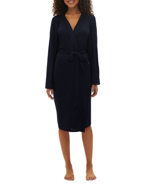 Women's Long-Sleeve Ribbed Belted Robe