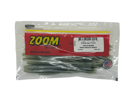 Zoom Trick Worm, 6-1/2", 3.7oz, 20pk, Small Mouth Magic