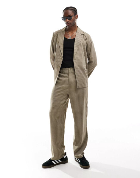 Reclaimed Vintage suit trouser in beige pinstripe co-ord