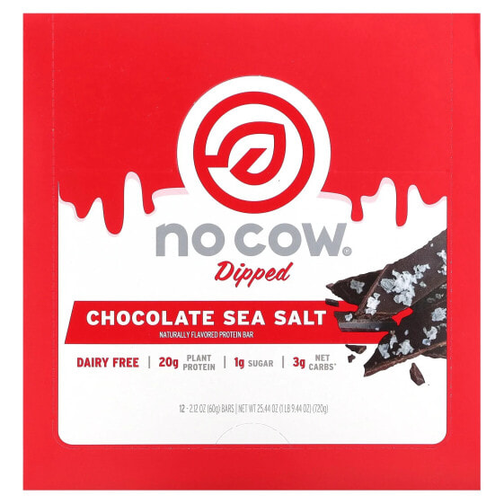 No Cow, Протеиновый батончик, шоколадная морская соль, 12 батончиков, 60 г (2,12 унции)