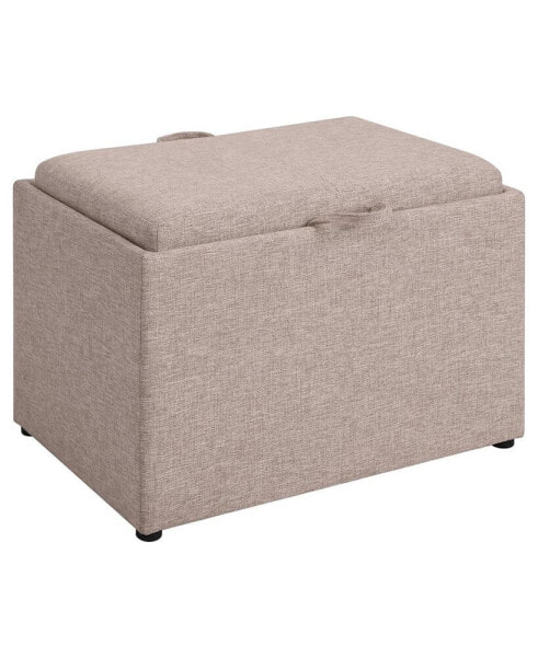 22.75" Faux Linen Accent Storage Ottoman with Tray