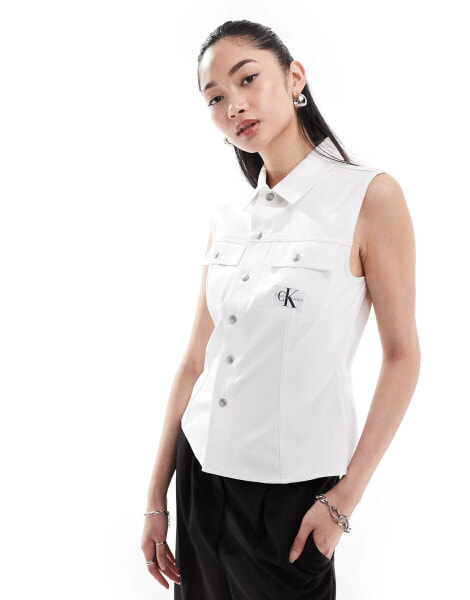 Calvin Klein Jeans sheen milano sleeveless shirt in white