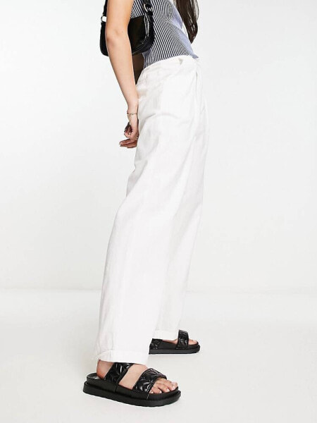 NA-KD x Lydia Tomlinson linen  tailored trousers in white 