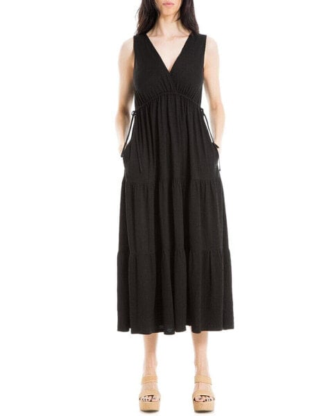 Max Studio Sleeveless V-Neck Maxi Tiered Dress Women's S