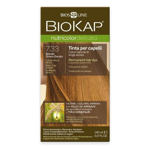 Краска для волос натуральная BioKap NUTRICOLOR DELICATO - 7.33 Блонд Золотой пшеницы 140 мл