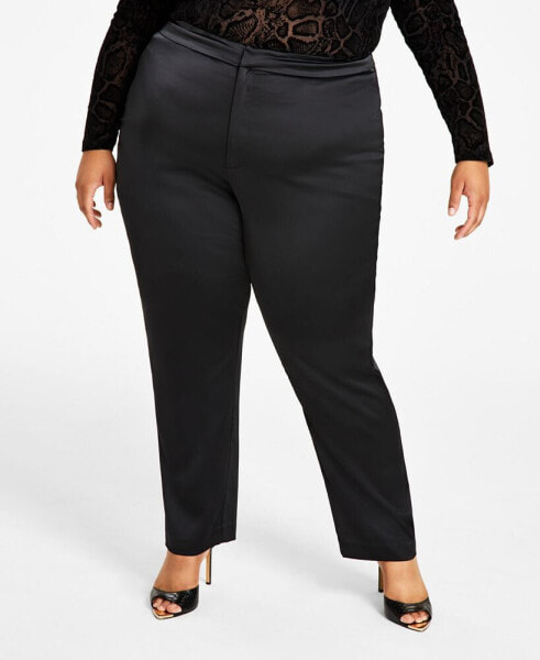 Trendy Plus Size Satin Fitted Pants