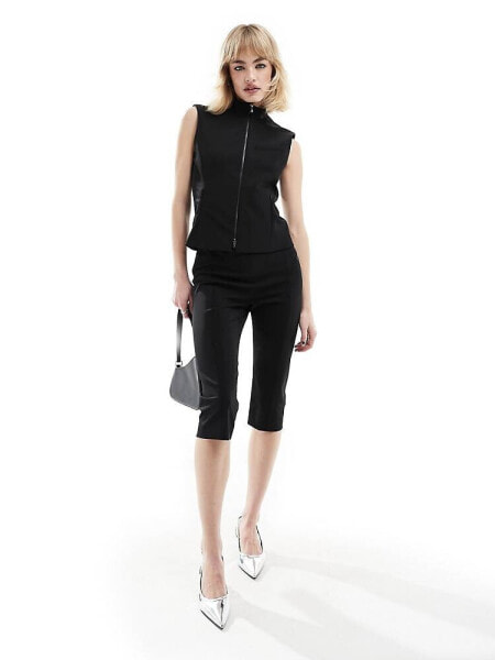 Mango tech zip front waistcoat in black