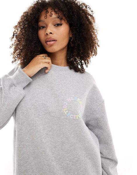 ASOS DESIGN Weekend Collective pastel logo sweatshirt in grey marl