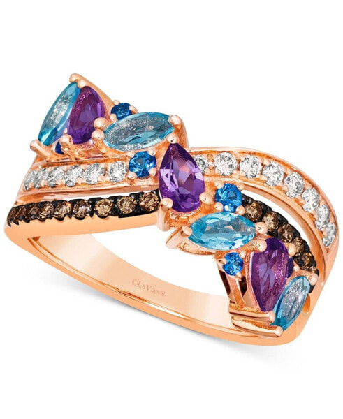 Multi-Gemstone (1-1/6 ct. t.w.) & Diamond (3/8 t. t.w.) Crossover Statement Ring in 14k Rose Gold