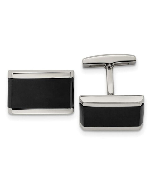 Stainless Steel Polished Black Onyx Rectangle Cufflinks