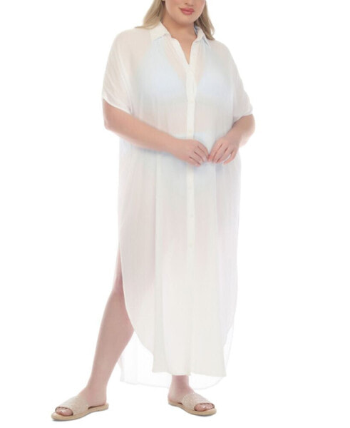 Plus Size Button-Front Cover-Up Maxi Dress